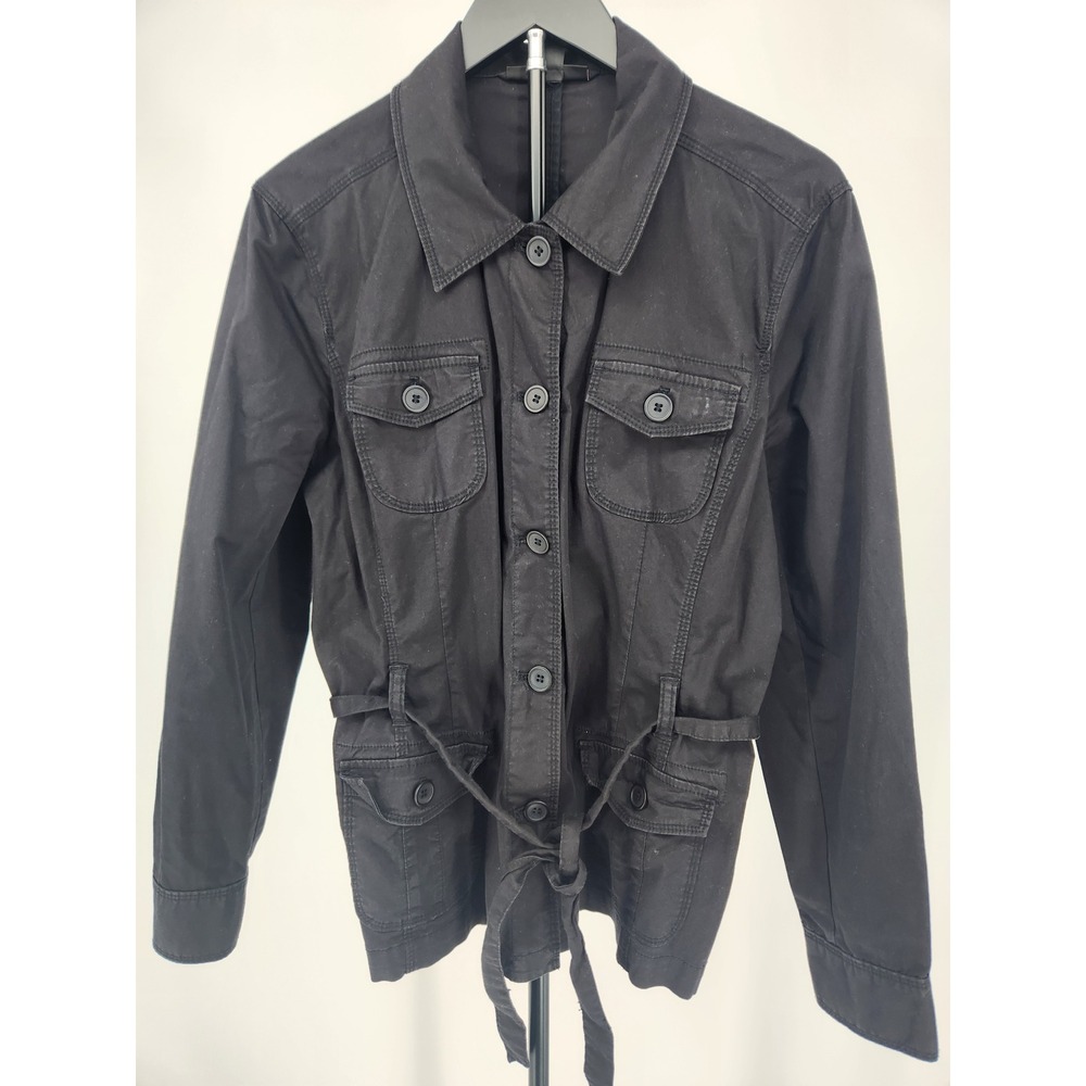Style & Co Womens Black Utility Field Jacket Belted Button Front Size L